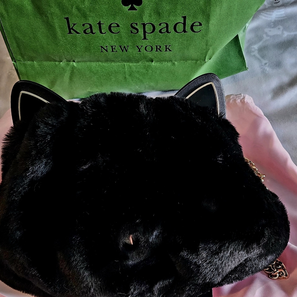 Kate Spade Disney Purrfect Faux Fur Black Cat Crossbody Bag Purse